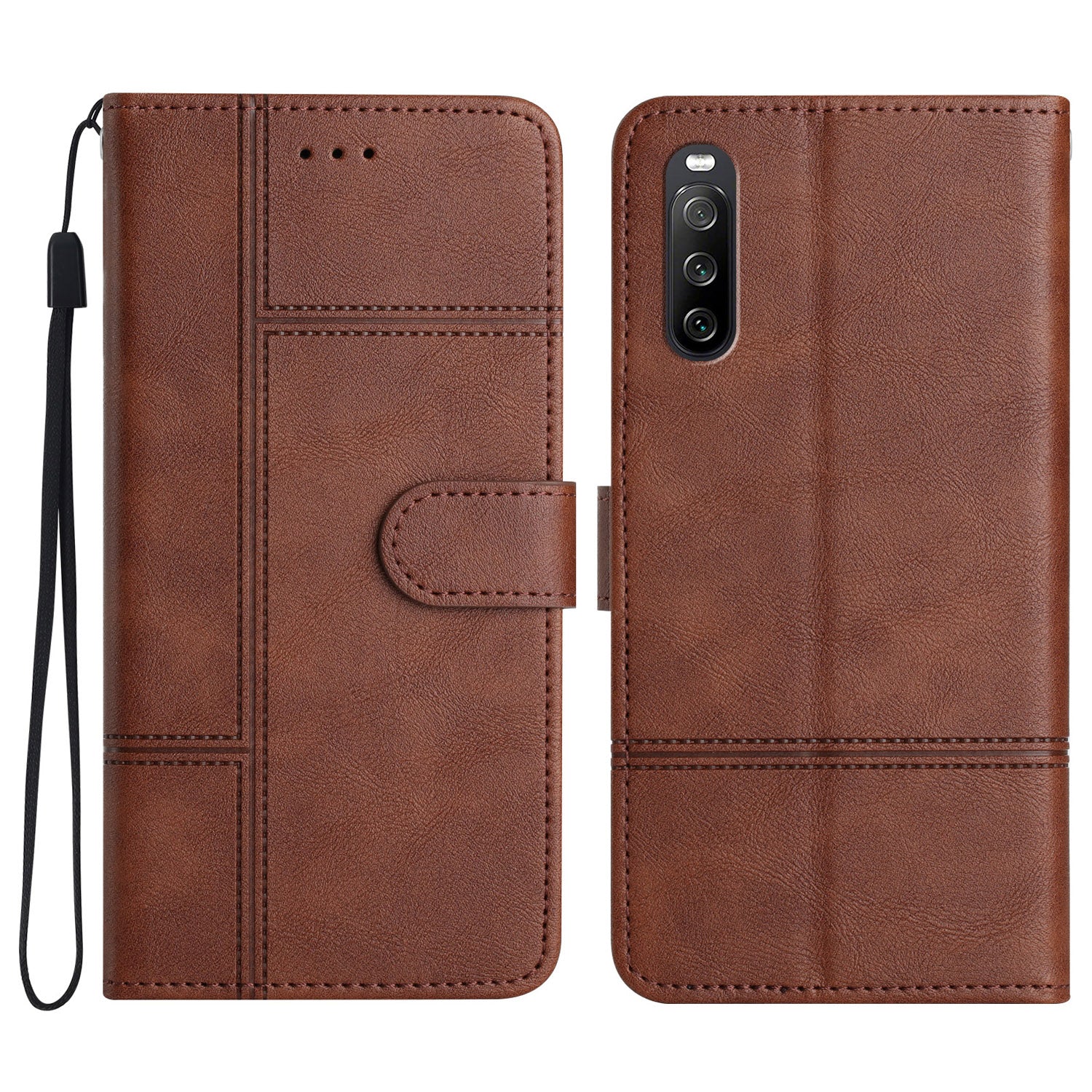 For Sony Xperia 10 V PU Leather Phone Case Line Imprinted Cowhide Texture Stand Cover with Wallet