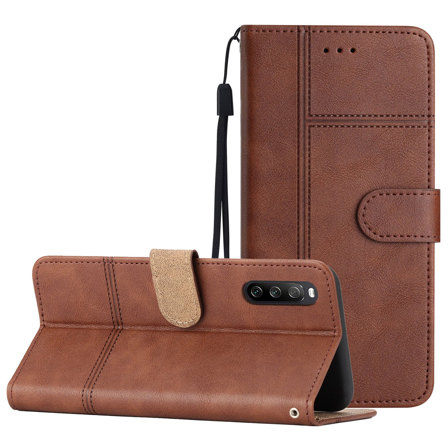 For Sony Xperia 10 V PU Leather Phone Case Line Imprinted Cowhide Texture Stand Cover with Wallet