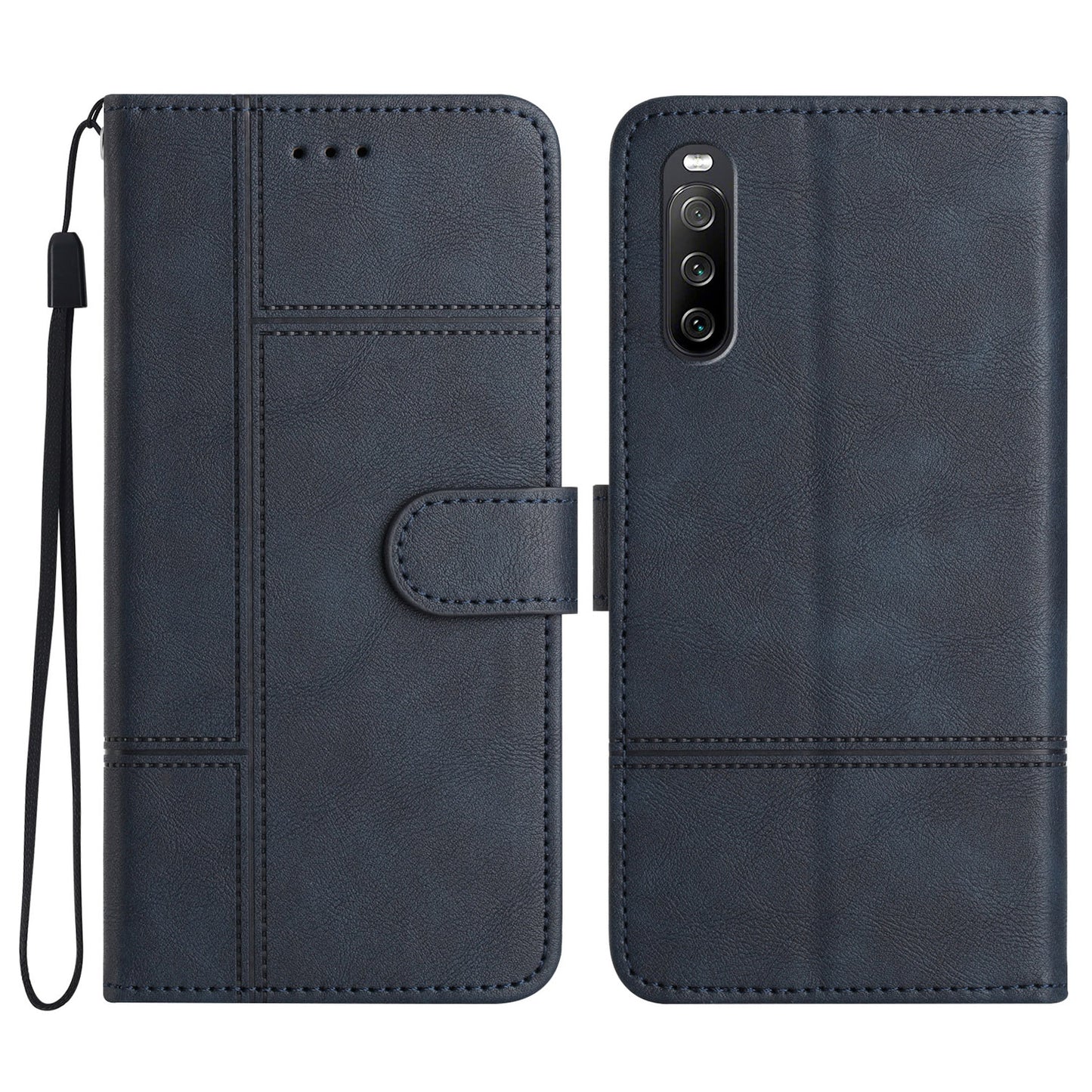 For Sony Xperia 10 V PU Leather Phone Case Line Imprinted Cowhide Texture Stand Cover with Wallet