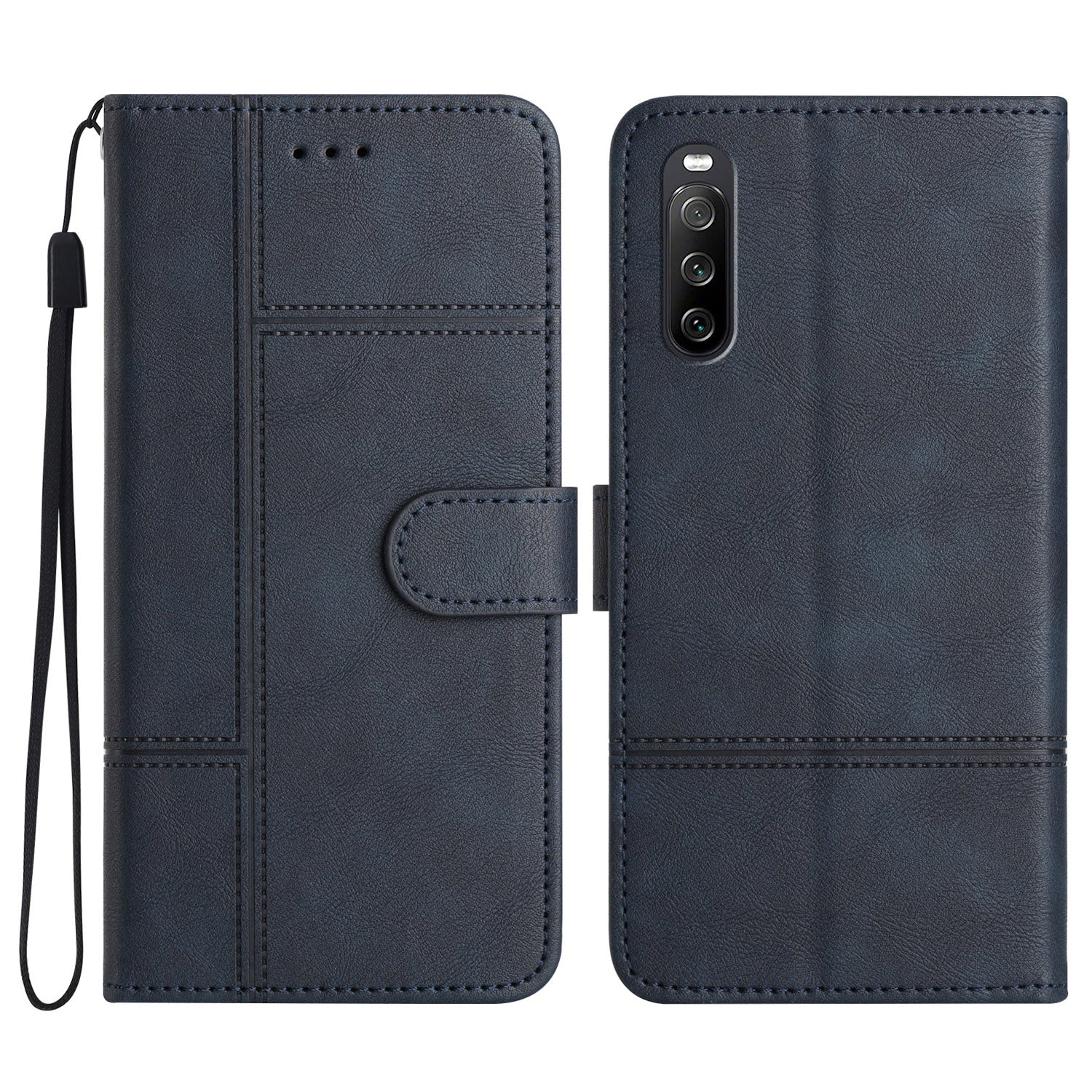 For Sony Xperia 10 V PU Leather Phone Case Line Imprinted Cowhide Texture Stand Cover with Wallet