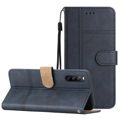 For Sony Xperia 10 V PU Leather Phone Case Line Imprinted Cowhide Texture Stand Cover with Wallet