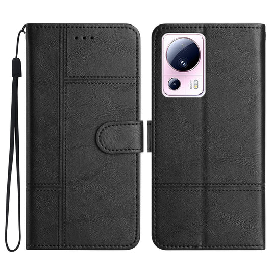 For Xiaomi 13 Lite / Civi 2 5G PU Leather Phone Wallet Case Line Imprinted Cowhide Texture Stand Cover