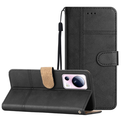 For Xiaomi 13 Lite / Civi 2 5G PU Leather Phone Wallet Case Line Imprinted Cowhide Texture Stand Cover