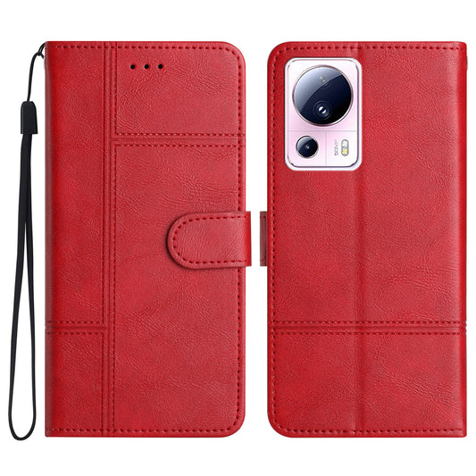 For Xiaomi 13 Lite / Civi 2 5G PU Leather Phone Wallet Case Line Imprinted Cowhide Texture Stand Cover