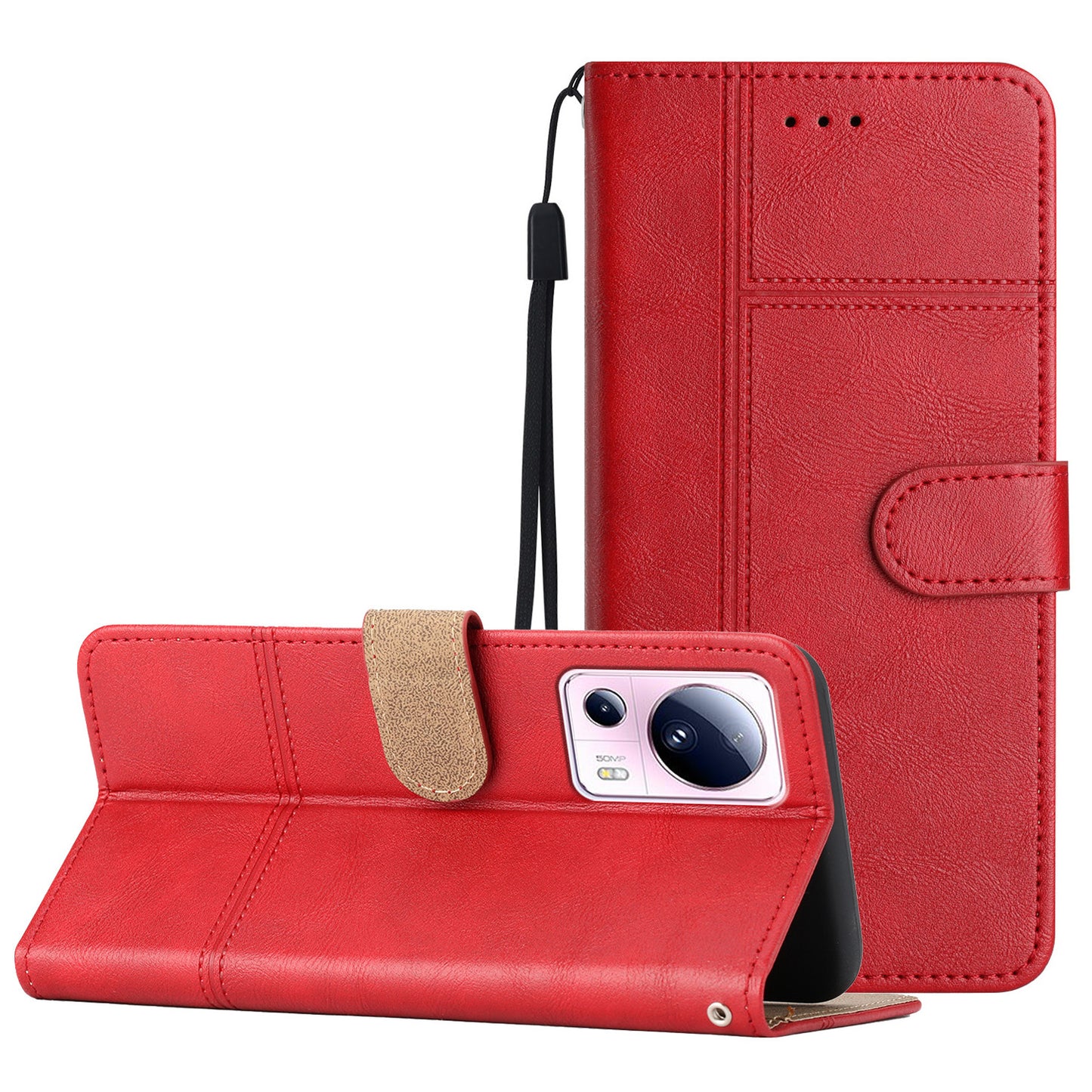 For Xiaomi 13 Lite / Civi 2 5G PU Leather Phone Wallet Case Line Imprinted Cowhide Texture Stand Cover