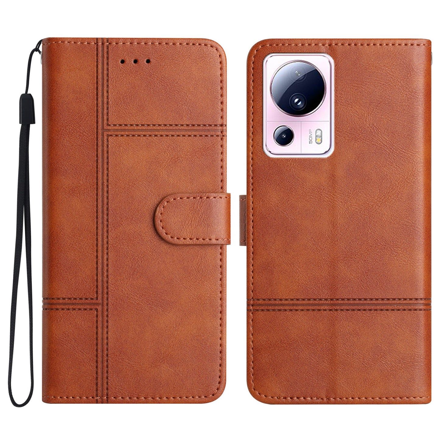 For Xiaomi 13 Lite / Civi 2 5G PU Leather Phone Wallet Case Line Imprinted Cowhide Texture Stand Cover