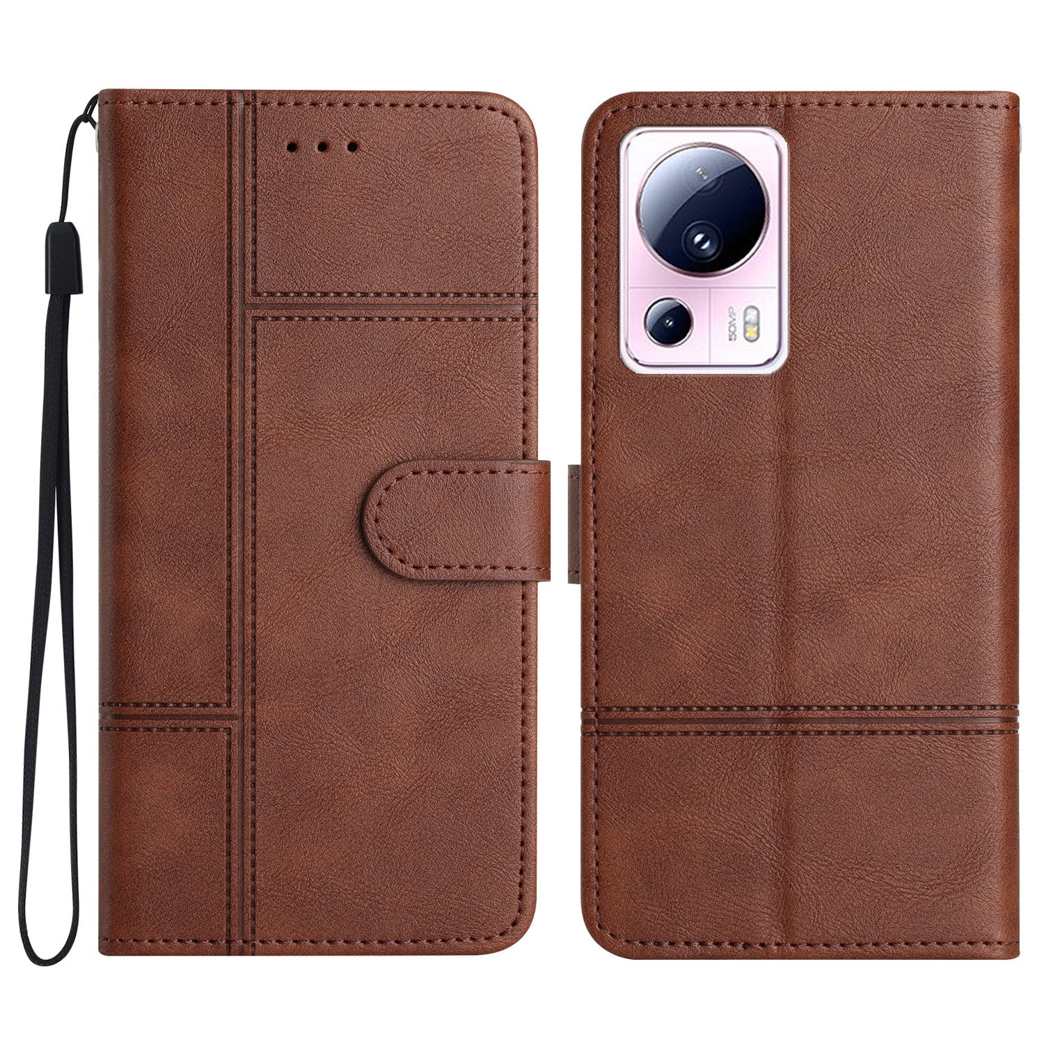 For Xiaomi 13 Lite / Civi 2 5G PU Leather Phone Wallet Case Line Imprinted Cowhide Texture Stand Cover