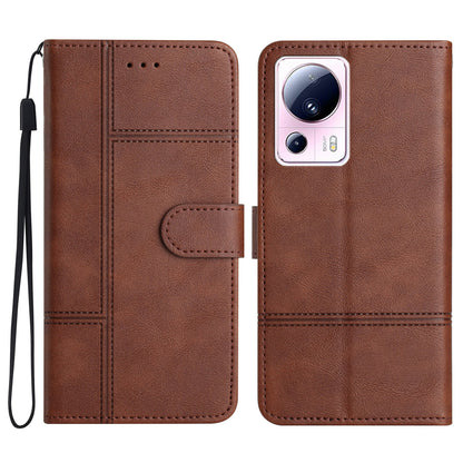 For Xiaomi 13 Lite / Civi 2 5G PU Leather Phone Wallet Case Line Imprinted Cowhide Texture Stand Cover