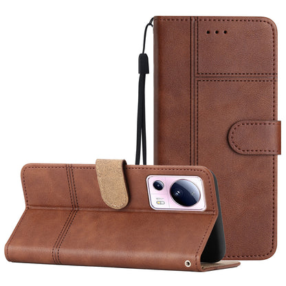 For Xiaomi 13 Lite / Civi 2 5G PU Leather Phone Wallet Case Line Imprinted Cowhide Texture Stand Cover