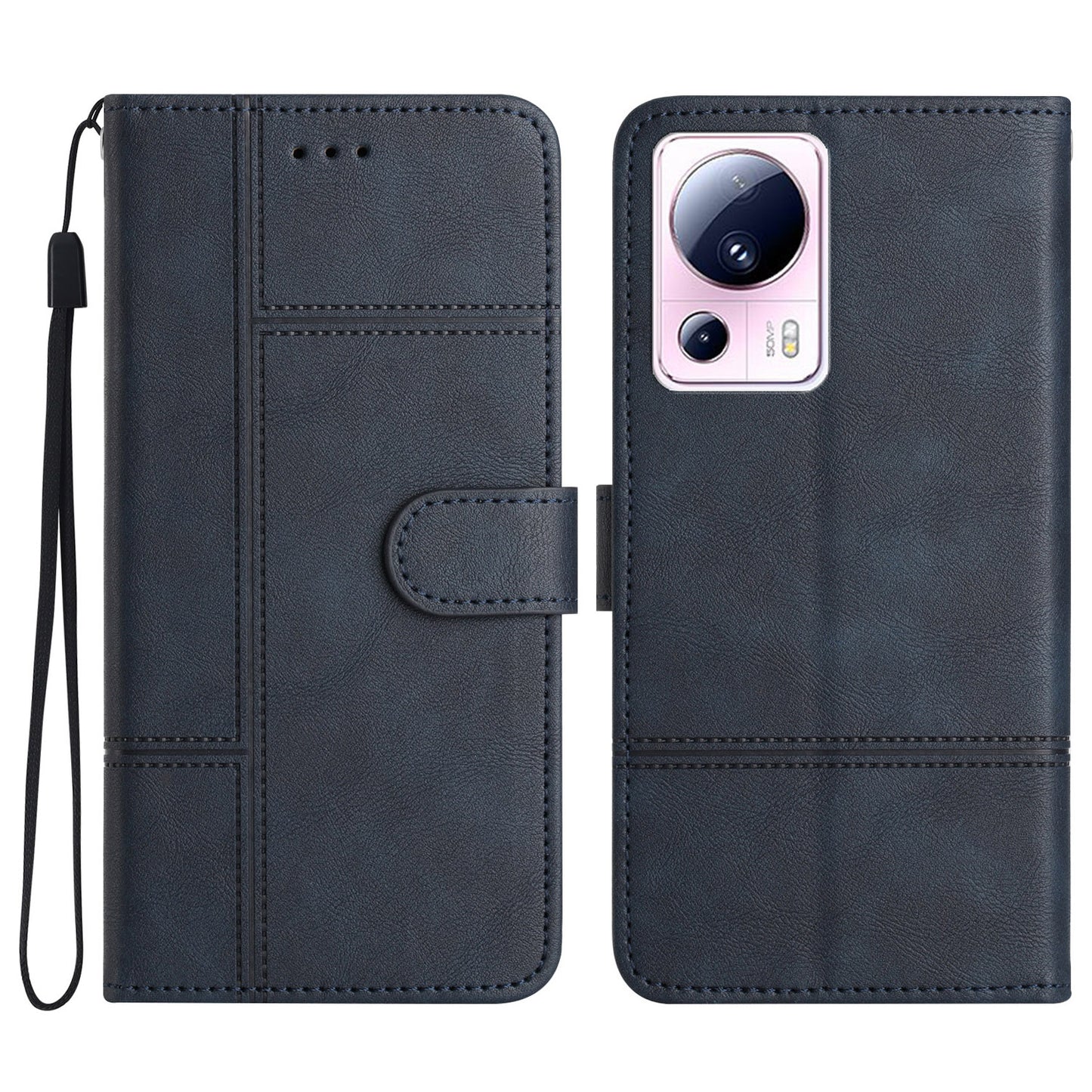 For Xiaomi 13 Lite / Civi 2 5G PU Leather Phone Wallet Case Line Imprinted Cowhide Texture Stand Cover
