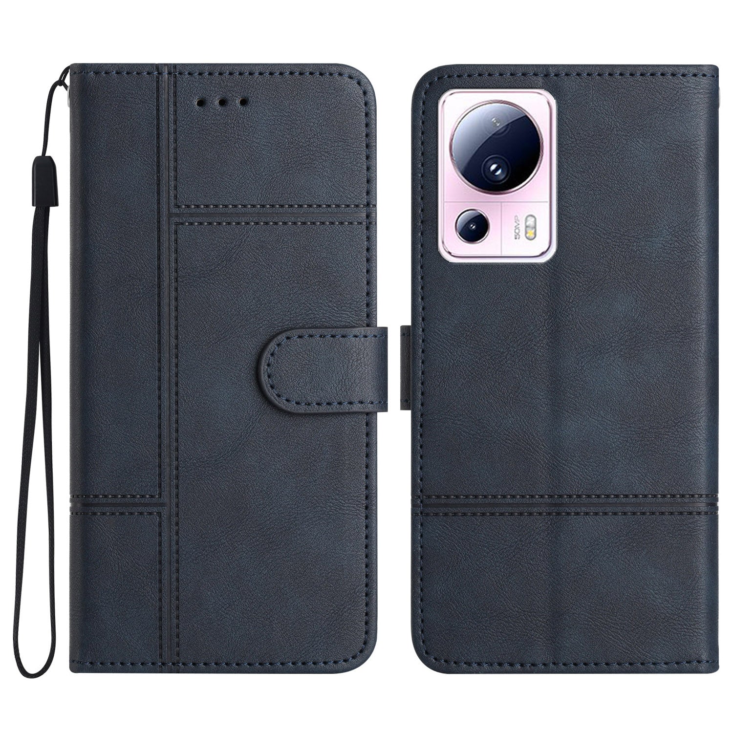 For Xiaomi 13 Lite / Civi 2 5G PU Leather Phone Wallet Case Line Imprinted Cowhide Texture Stand Cover