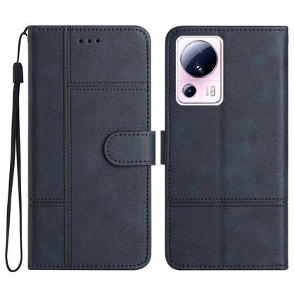 For Xiaomi 13 Lite / Civi 2 5G PU Leather Phone Wallet Case Line Imprinted Cowhide Texture Stand Cover