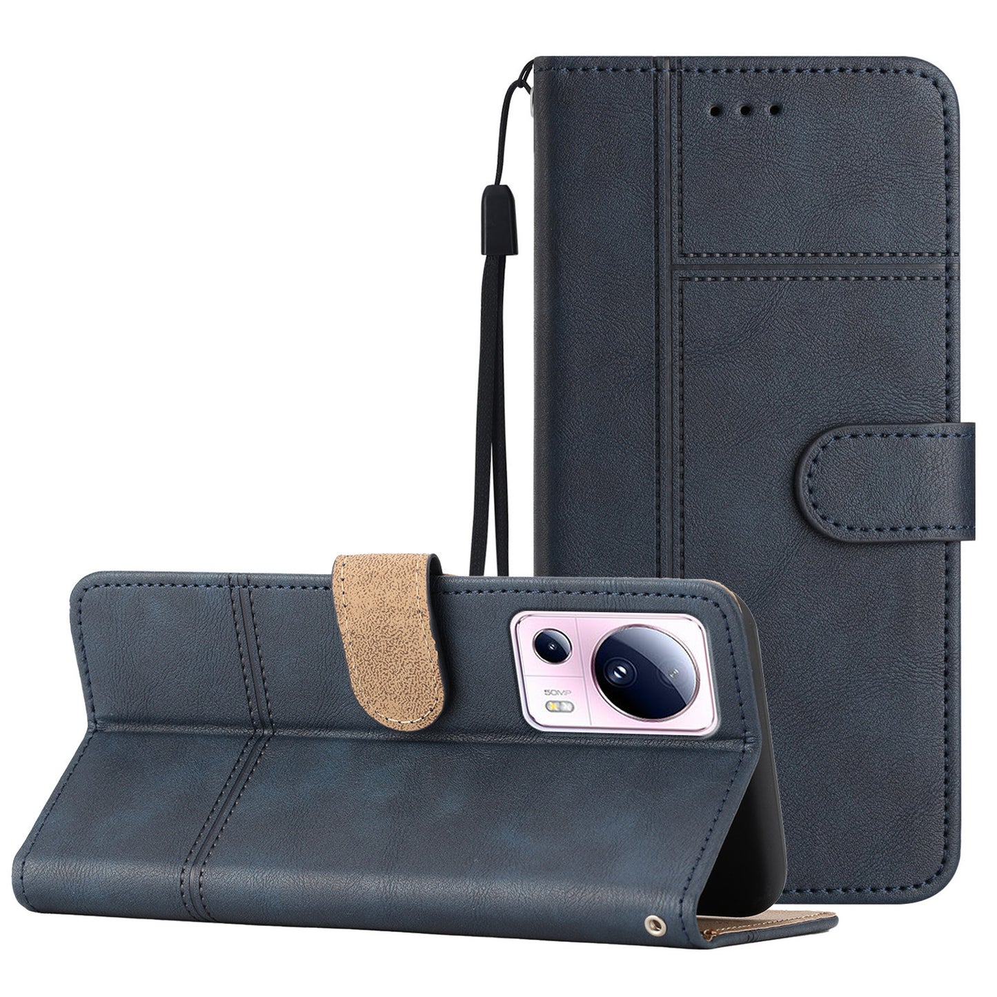 For Xiaomi 13 Lite / Civi 2 5G PU Leather Phone Wallet Case Line Imprinted Cowhide Texture Stand Cover