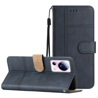 For Xiaomi 13 Lite / Civi 2 5G PU Leather Phone Wallet Case Line Imprinted Cowhide Texture Stand Cover