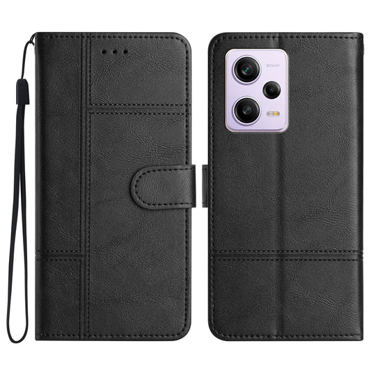 For Xiaomi Redmi Note 12 Pro 5G / Note 12 Pro Speed 5G / Poco X5 Pro 5G Leather Wallet Case Line Imprinted Cowhide Texture Stand Phone Cover