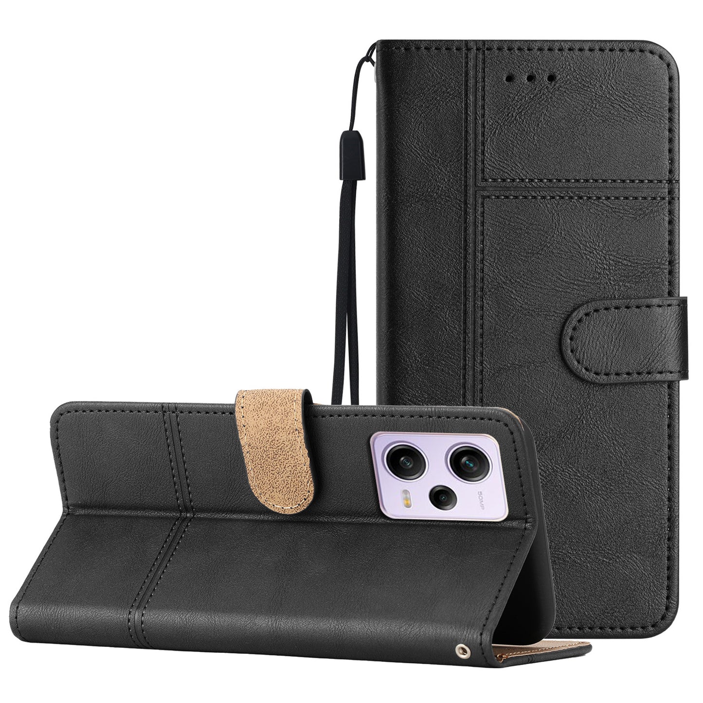 For Xiaomi Redmi Note 12 Pro 5G / Note 12 Pro Speed 5G / Poco X5 Pro 5G Leather Wallet Case Line Imprinted Cowhide Texture Stand Phone Cover