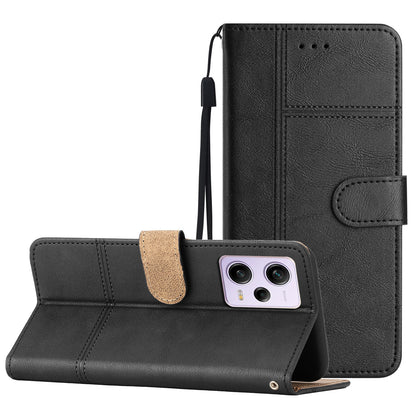 For Xiaomi Redmi Note 12 Pro 5G / Note 12 Pro Speed 5G / Poco X5 Pro 5G Leather Wallet Case Line Imprinted Cowhide Texture Stand Phone Cover
