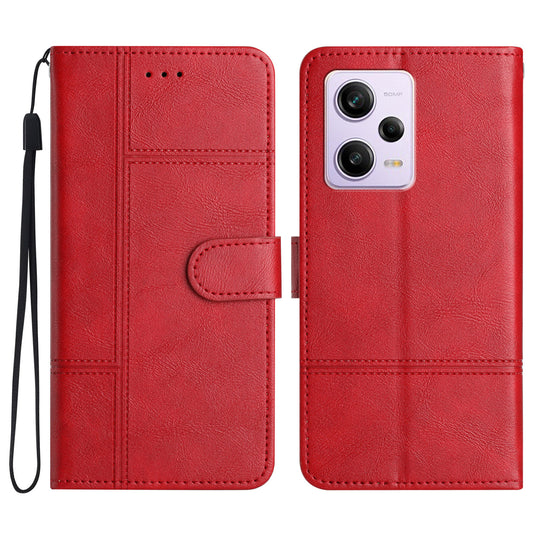 For Xiaomi Redmi Note 12 Pro 5G / Note 12 Pro Speed 5G / Poco X5 Pro 5G Leather Wallet Case Line Imprinted Cowhide Texture Stand Phone Cover