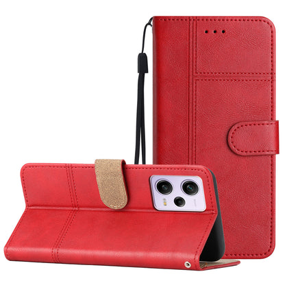 For Xiaomi Redmi Note 12 Pro 5G / Note 12 Pro Speed 5G / Poco X5 Pro 5G Leather Wallet Case Line Imprinted Cowhide Texture Stand Phone Cover
