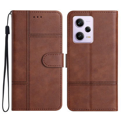 For Xiaomi Redmi Note 12 Pro 5G / Note 12 Pro Speed 5G / Poco X5 Pro 5G Leather Wallet Case Line Imprinted Cowhide Texture Stand Phone Cover