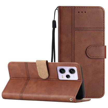 For Xiaomi Redmi Note 12 Pro 5G / Note 12 Pro Speed 5G / Poco X5 Pro 5G Leather Wallet Case Line Imprinted Cowhide Texture Stand Phone Cover