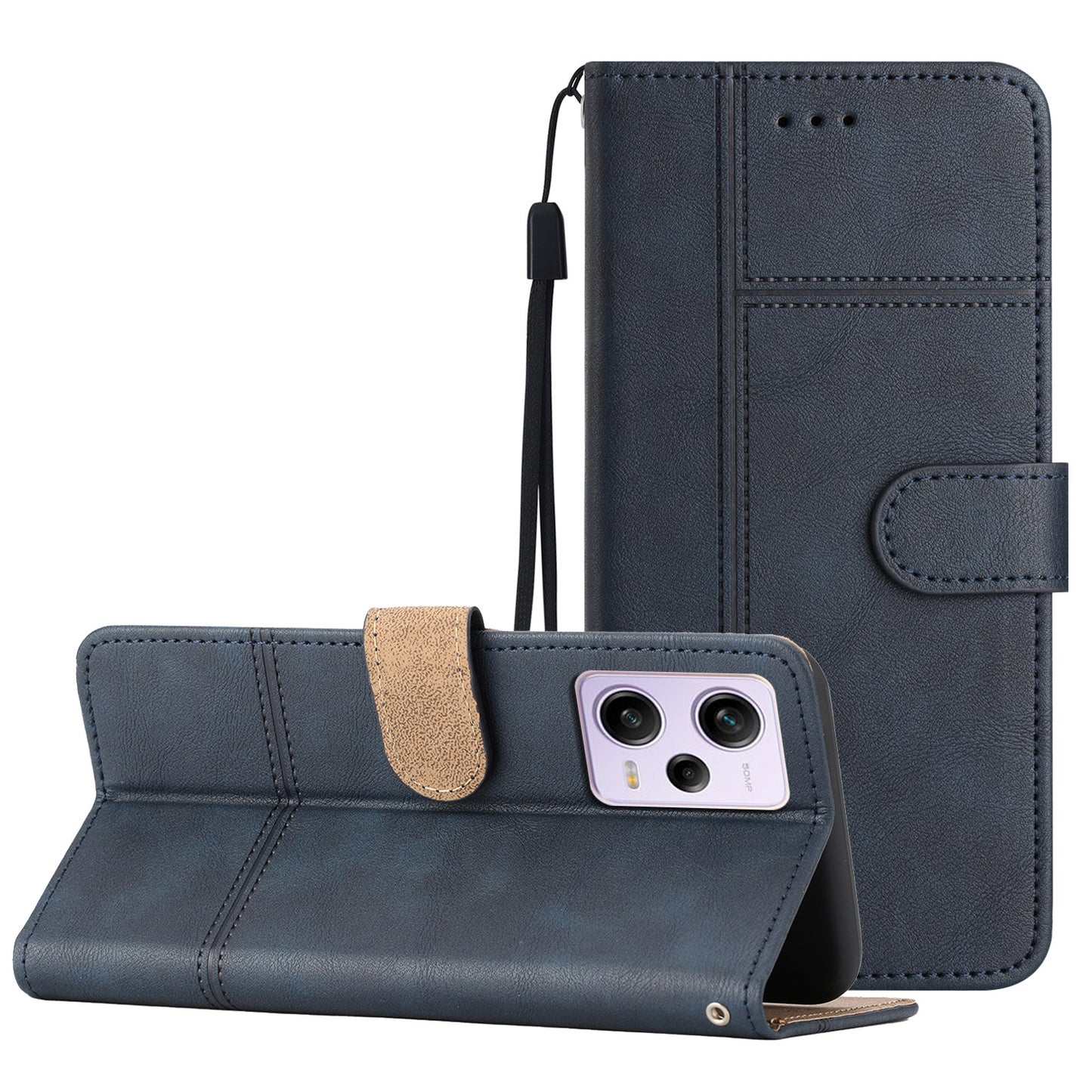 For Xiaomi Redmi Note 12 Pro 5G / Note 12 Pro Speed 5G / Poco X5 Pro 5G Leather Wallet Case Line Imprinted Cowhide Texture Stand Phone Cover
