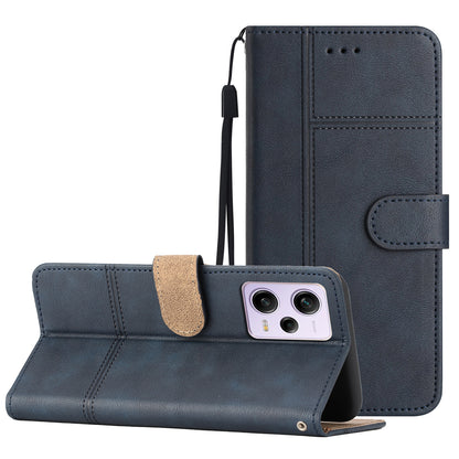 For Xiaomi Redmi Note 12 Pro 5G / Note 12 Pro Speed 5G / Poco X5 Pro 5G Leather Wallet Case Line Imprinted Cowhide Texture Stand Phone Cover