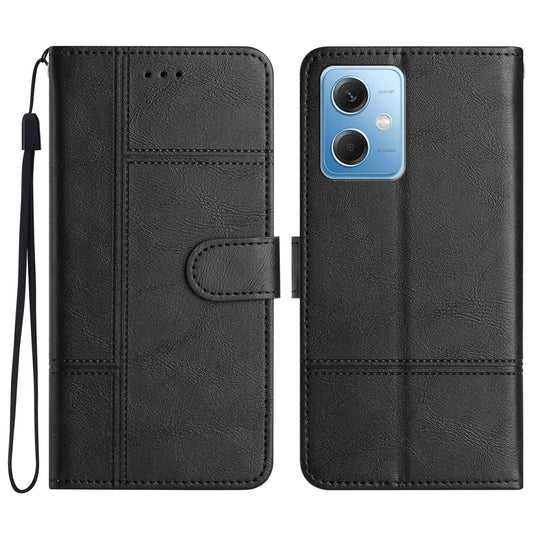 Leather Wallet Case for Xiaomi Redmi Note 12 5G (China) / (India) / (Global) / Poco X5 5G Line Imprinted Cowhide Texture Stand Phone Cover