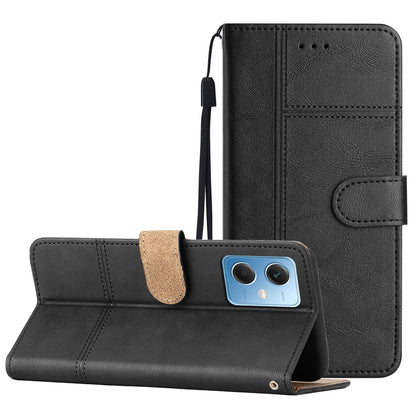 Leather Wallet Case for Xiaomi Redmi Note 12 5G (China) / (India) / (Global) / Poco X5 5G Line Imprinted Cowhide Texture Stand Phone Cover