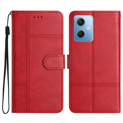 Leather Wallet Case for Xiaomi Redmi Note 12 5G (China) / (India) / (Global) / Poco X5 5G Line Imprinted Cowhide Texture Stand Phone Cover