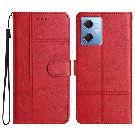 Leather Wallet Case for Xiaomi Redmi Note 12 5G (China) / (India) / (Global) / Poco X5 5G Line Imprinted Cowhide Texture Stand Phone Cover