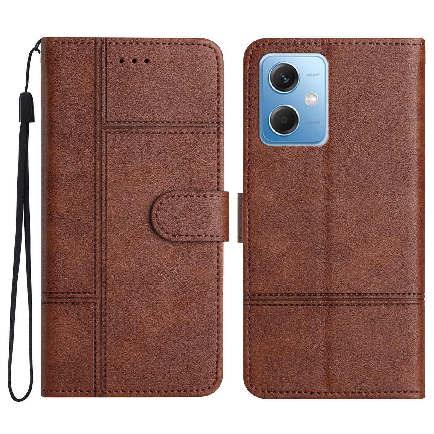 Leather Wallet Case for Xiaomi Redmi Note 12 5G (China) / (India) / (Global) / Poco X5 5G Line Imprinted Cowhide Texture Stand Phone Cover