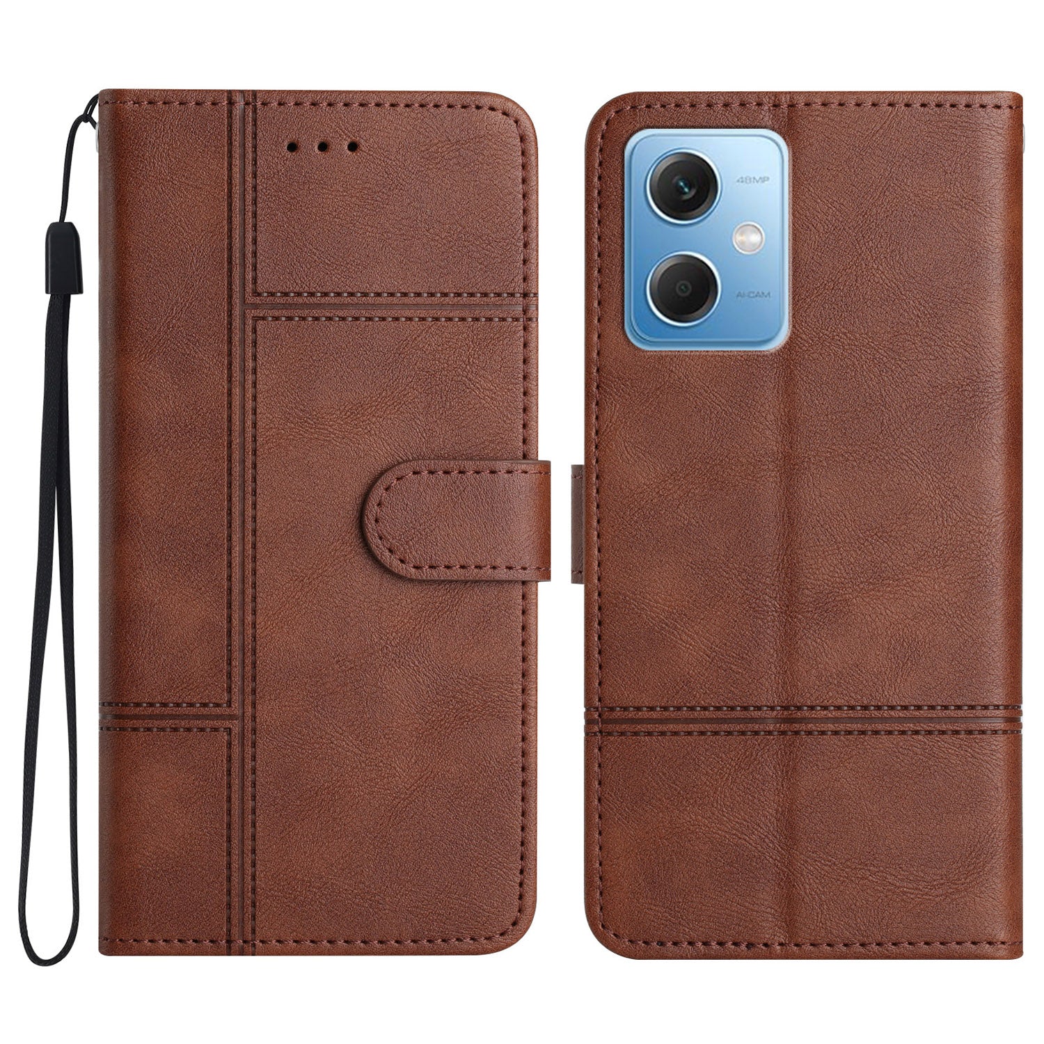 Leather Wallet Case for Xiaomi Redmi Note 12 5G (China) / (India) / (Global) / Poco X5 5G Line Imprinted Cowhide Texture Stand Phone Cover