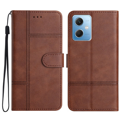 Leather Wallet Case for Xiaomi Redmi Note 12 5G (China) / (India) / (Global) / Poco X5 5G Line Imprinted Cowhide Texture Stand Phone Cover
