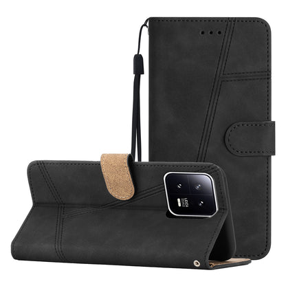 For Xiaomi 13 5G Anti-drop Imprinted Line Cover PU Leather Skin-touch Phone Shell with Wallet Stand