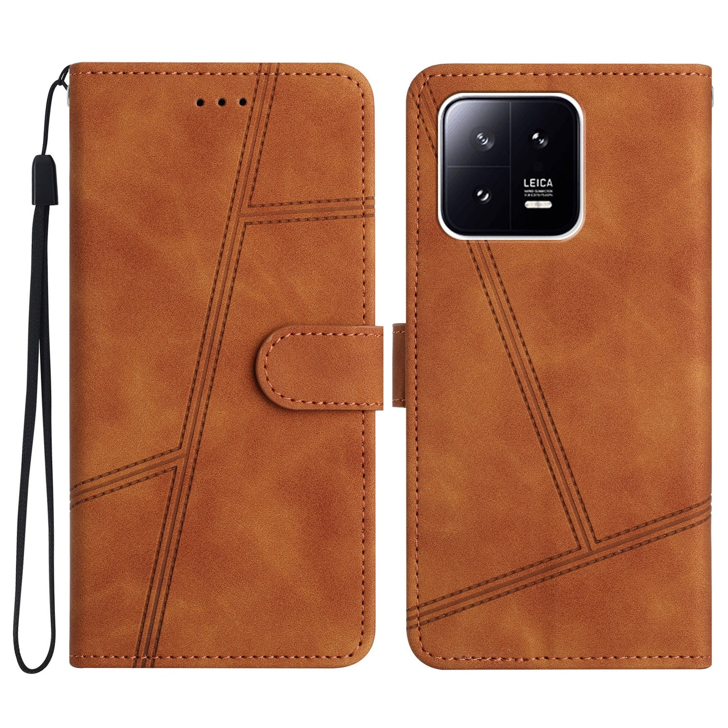 For Xiaomi 13 5G Anti-drop Imprinted Line Cover PU Leather Skin-touch Phone Shell with Wallet Stand