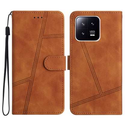For Xiaomi 13 5G Anti-drop Imprinted Line Cover PU Leather Skin-touch Phone Shell with Wallet Stand