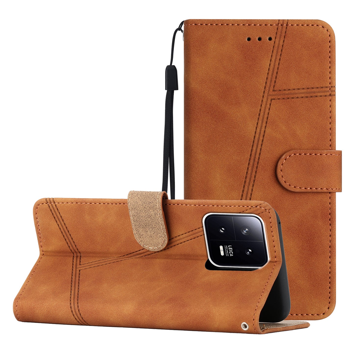 For Xiaomi 13 5G Anti-drop Imprinted Line Cover PU Leather Skin-touch Phone Shell with Wallet Stand