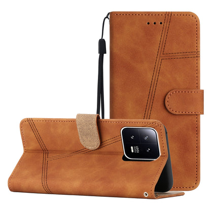 For Xiaomi 13 5G Anti-drop Imprinted Line Cover PU Leather Skin-touch Phone Shell with Wallet Stand