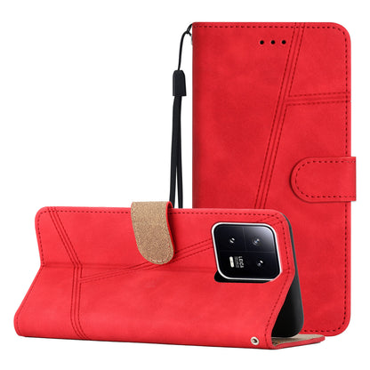For Xiaomi 13 5G Anti-drop Imprinted Line Cover PU Leather Skin-touch Phone Shell with Wallet Stand
