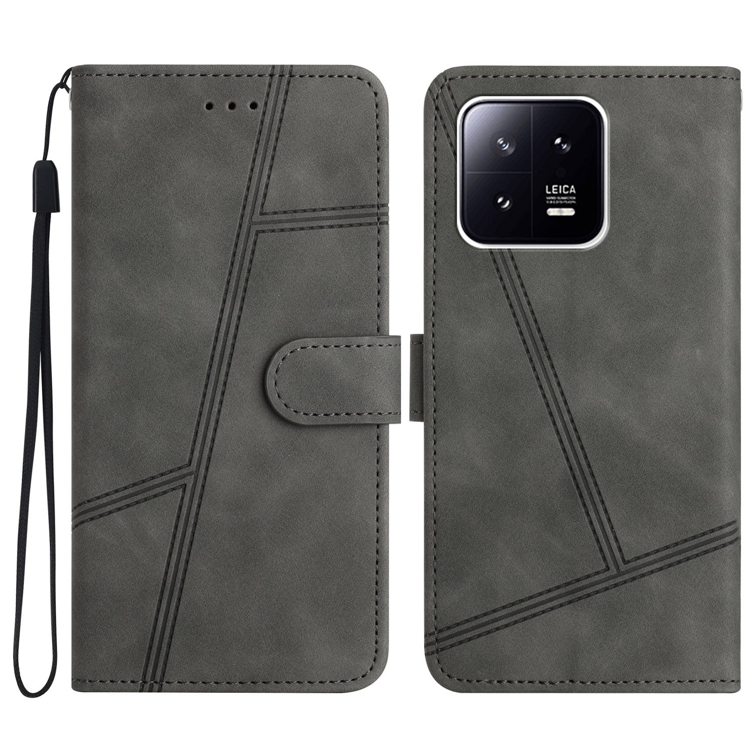 For Xiaomi 13 5G Anti-drop Imprinted Line Cover PU Leather Skin-touch Phone Shell with Wallet Stand