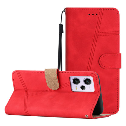 For Xiaomi Redmi Note 12 Pro 5G / Note 12 Pro Speed 5G / Poco X5 Pro 5G Imprinted Line PU Leather Skin-touch Wallet Stand Phone Cover