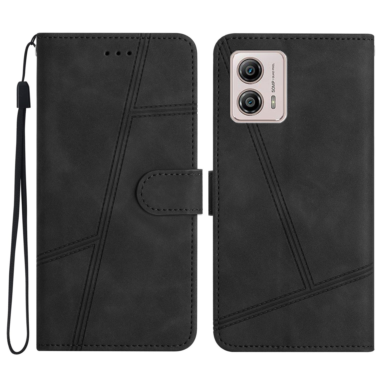 For Motorola Moto G73 5G Skin-touch Imprinted Line Cover with Wallet Stand PU Leather Phone Shell