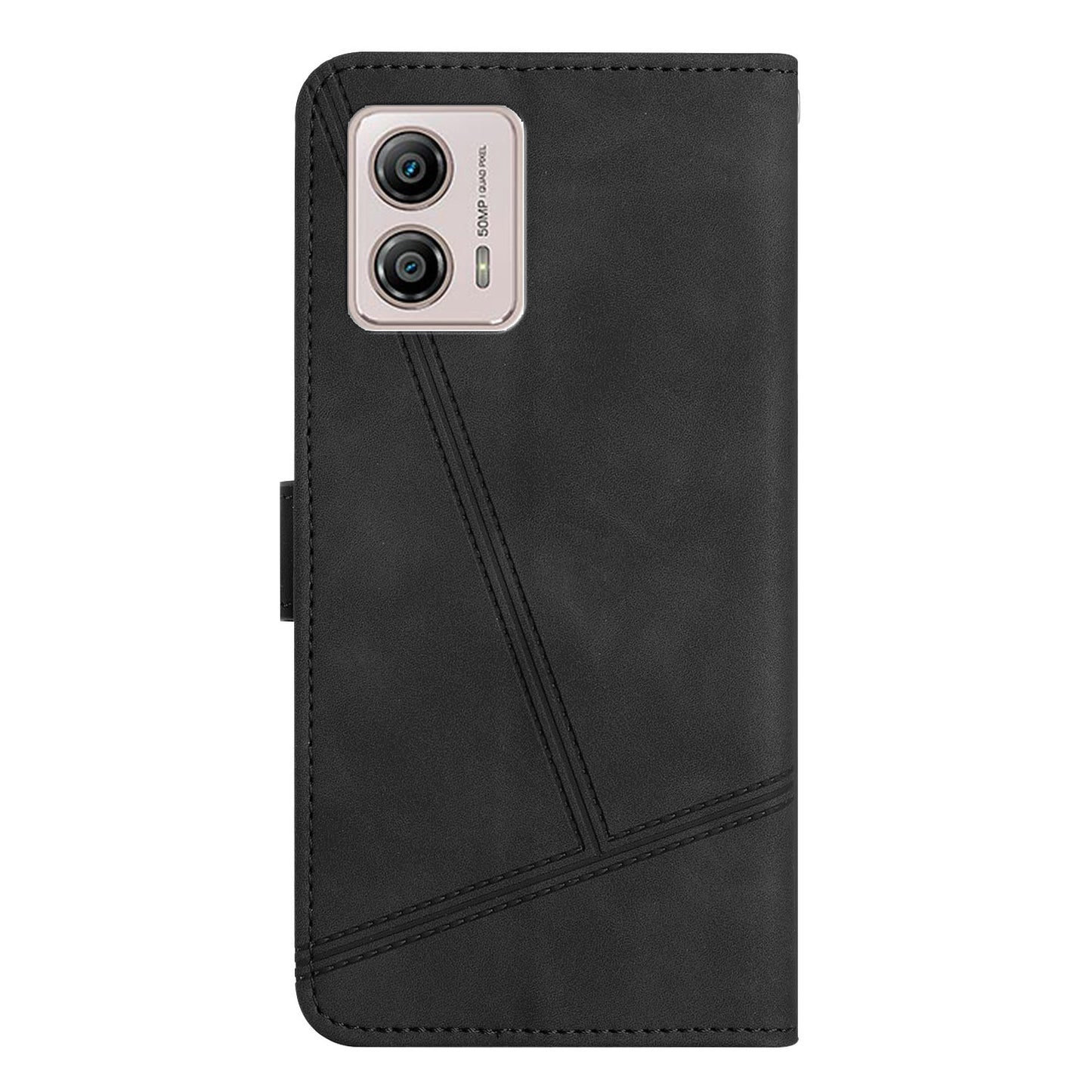 For Motorola Moto G73 5G Skin-touch Imprinted Line Cover with Wallet Stand PU Leather Phone Shell