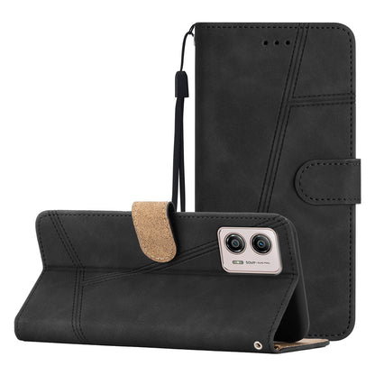 For Motorola Moto G73 5G Skin-touch Imprinted Line Cover with Wallet Stand PU Leather Phone Shell