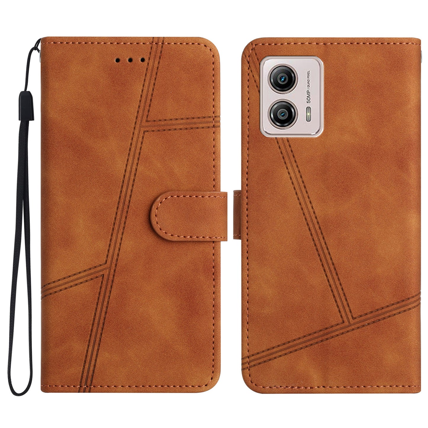 For Motorola Moto G73 5G Skin-touch Imprinted Line Cover with Wallet Stand PU Leather Phone Shell