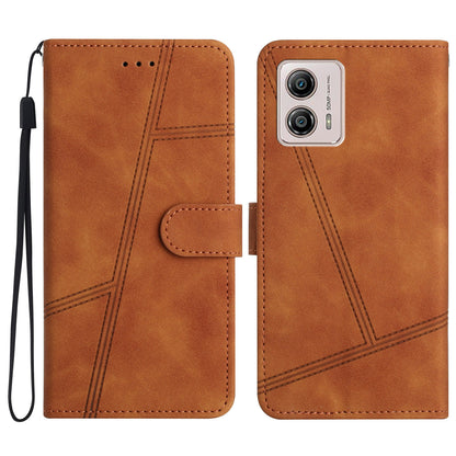 For Motorola Moto G73 5G Skin-touch Imprinted Line Cover with Wallet Stand PU Leather Phone Shell