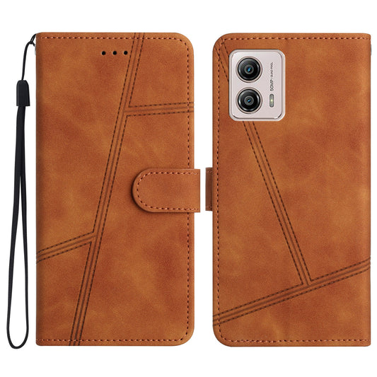 For Motorola Moto G73 5G Skin-touch Imprinted Line Cover with Wallet Stand PU Leather Phone Shell