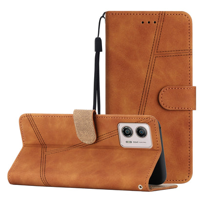 For Motorola Moto G73 5G Skin-touch Imprinted Line Cover with Wallet Stand PU Leather Phone Shell