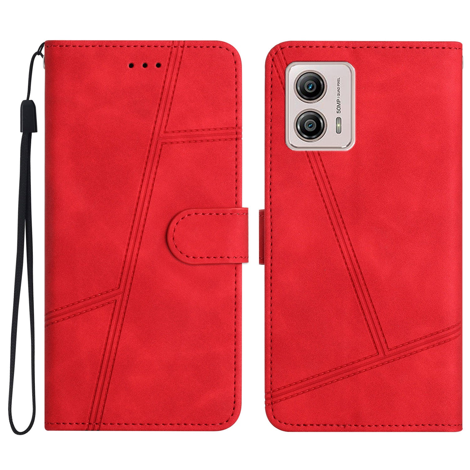 For Motorola Moto G73 5G Skin-touch Imprinted Line Cover with Wallet Stand PU Leather Phone Shell